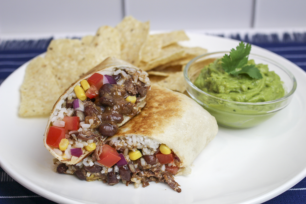 black beans and beef burritos