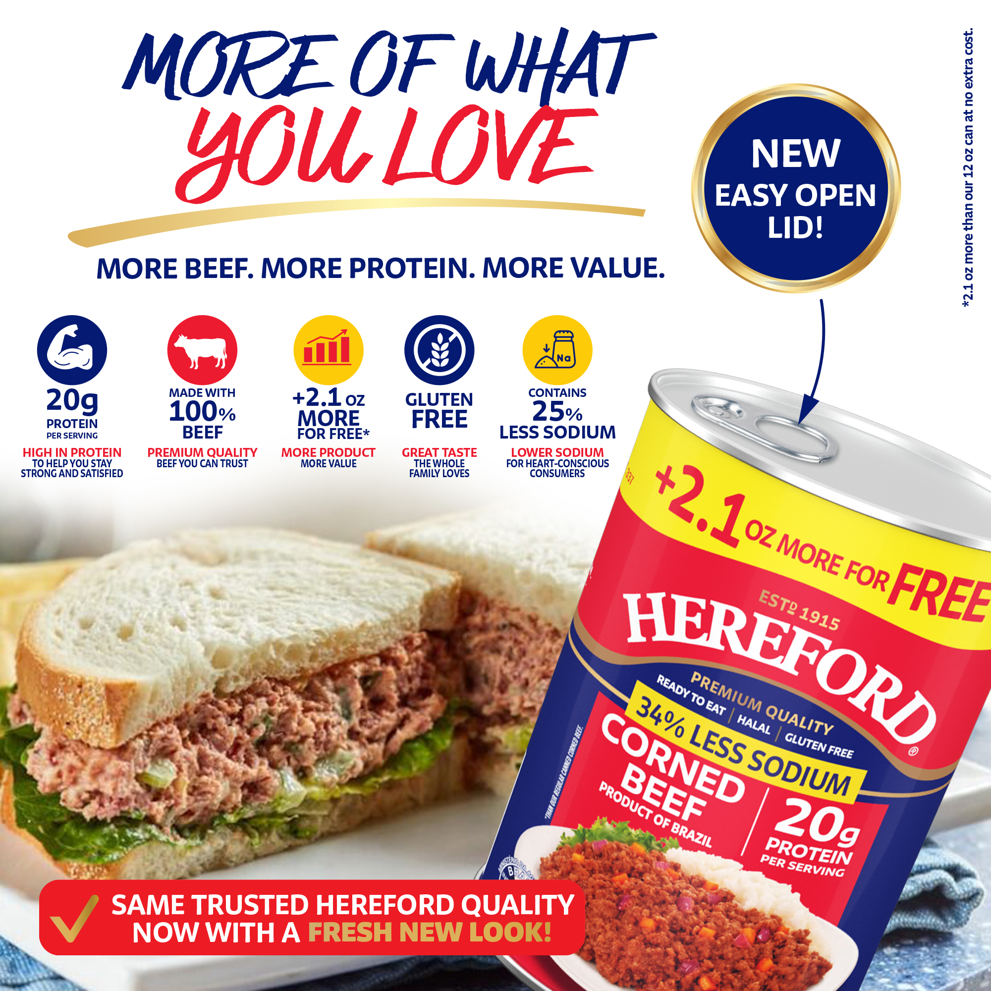 Corned Beef Low Sodium 14.1oz, 2.1OZ for free – Hereford Foods